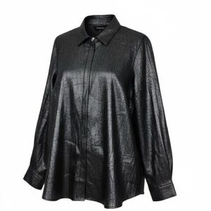 *New Lane Bryant Sheer Button Blouse Plus 22/24 Black Metallic Silver Sheer